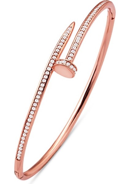 925 Ayar Rose Kaplamalı Beyaz Zirkon Taşlı Çivi Tasarım Kelepçe Gümüş Bileklik fiyatları