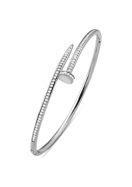 925 Ayar Rose Kaplamalı Beyaz Zirkon Taşlı Çivi Tasarım Kelepçe Gümüş Bileklik fırsatları