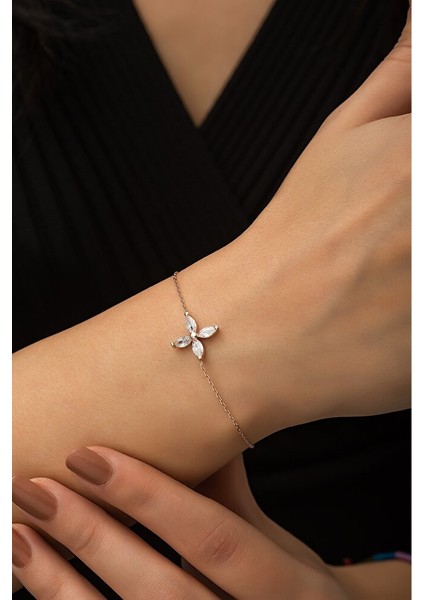 925 Ayar Rose Kaplamalı Mistik Topaz Taşlı Çiçek Gümüş Bileklik modelleri