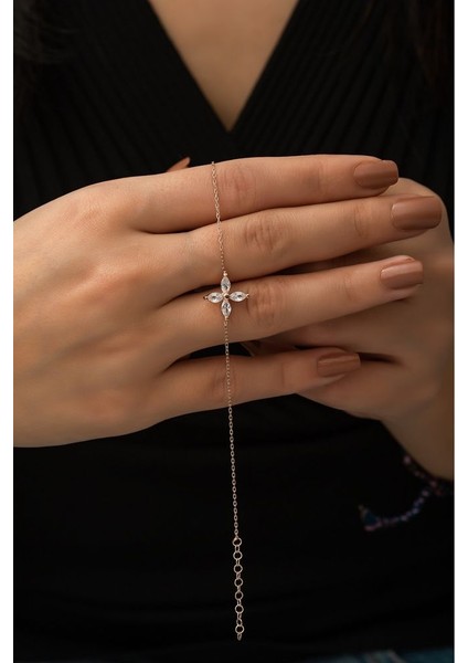 925 Ayar Rose Kaplamalı Mistik Topaz Taşlı Çiçek Gümüş Bileklik fırsatları