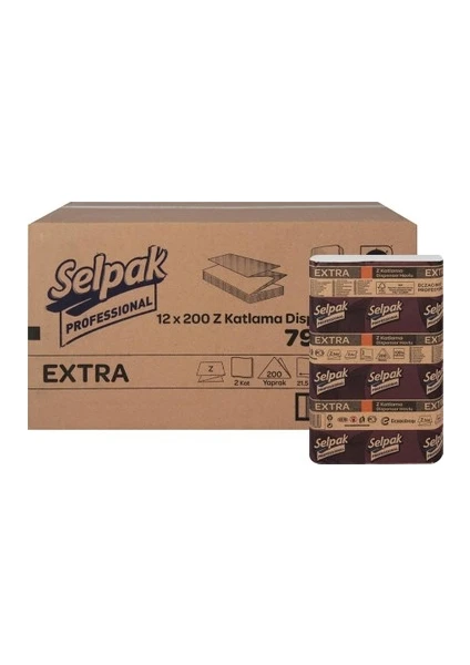 Selpak Professional Extra Z-Katlama Dispenser Havlu - 21.5 cm * 200'LÜ*12