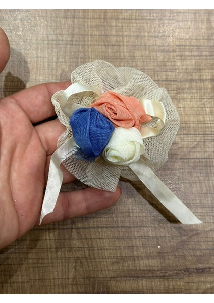 8x8 cm Kabartma Tül ve Gül Detaylı Broş Yaka Iğnesi Türban Iğnesi
