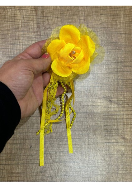 9 cm Püsküllü Tomurcuk Taşlı El Yapımı Broş Yaka Iğnesi Türban Iğnesi