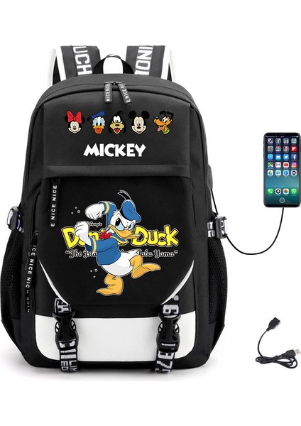 Karikatür Mickey Okul Sırt USB Şarj Edilebilir Sırt Büyük Kapasiteli Öğrenci Okul Çanta (Yurt Dışından)