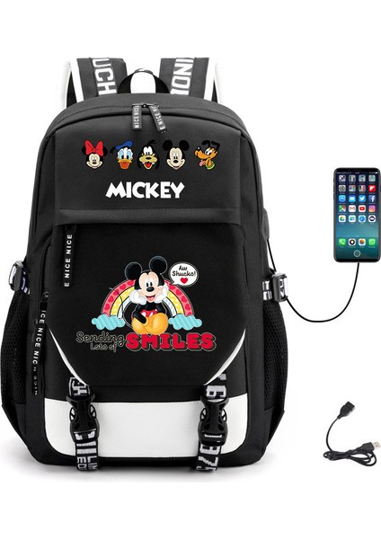 Karikatür Mickey Okul Sırt USB Şarj Edilebilir Sırt Büyük Kapasiteli Öğrenci Okul Çanta (Yurt Dışından)
