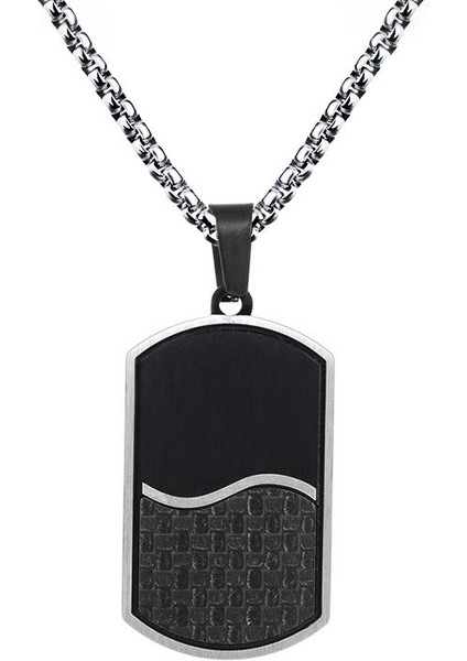 Karbon Fiber Siyah Dogtag Asker Künyesi Çelik Erkek Kolye EU49