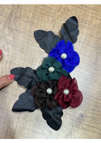 24X15 cm Deri Detaylı Inci Boncuklu Arma Yama Dikiş Hobi Giyim Aksesuarı