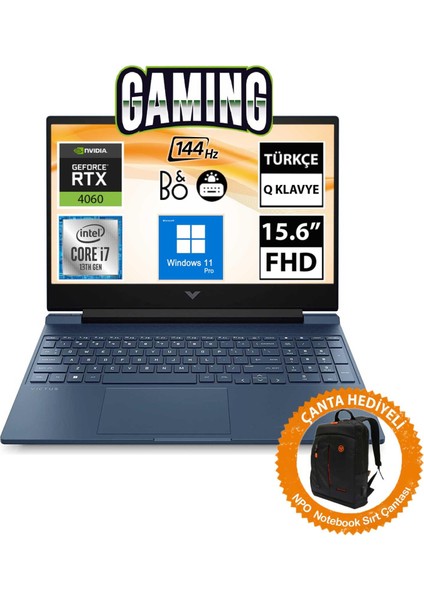 Hp Victus 15-FA1054NT 8U844EA09 I7-13700H 16GB 512SSD RTX4060 15.6" Fullhd W11P Taşınabilir BILGISAYAR-CNT010