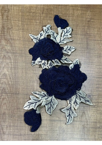 30X15 cm Kabartma Lacivert Içiçek Arma Aplike Dikiş Aksesuarı