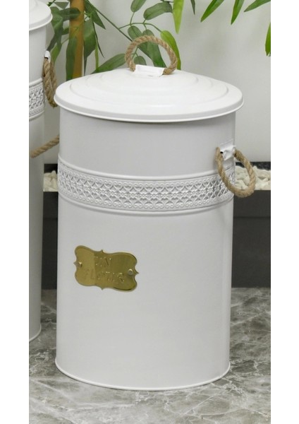 Metal 16 Litre Büyük Un Bakliyat Kovası Beyaz