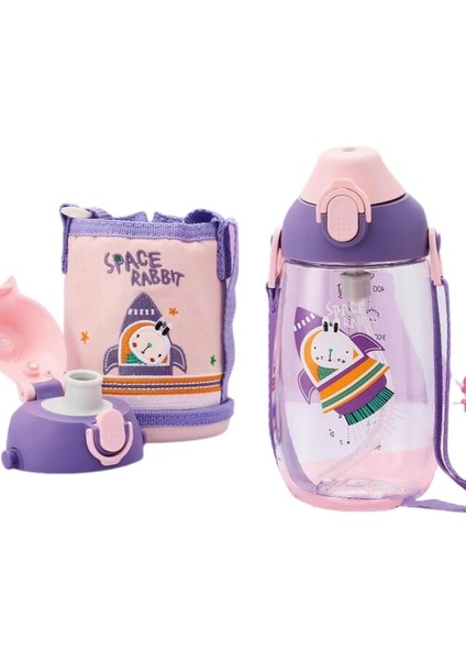 Küçük Boy 480ML Kılıflı Askılı Pipetli/pipetsiz Iki Ayrı Kapaklı Tritan Çocuk Matarası