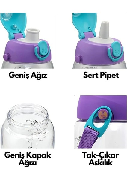 Büyük Boy 700ML Kılıflı Askılı Pipetli/pipetsiz Iki Ayrı Kapaklı Tritan Çocuk Matarası fırsatları