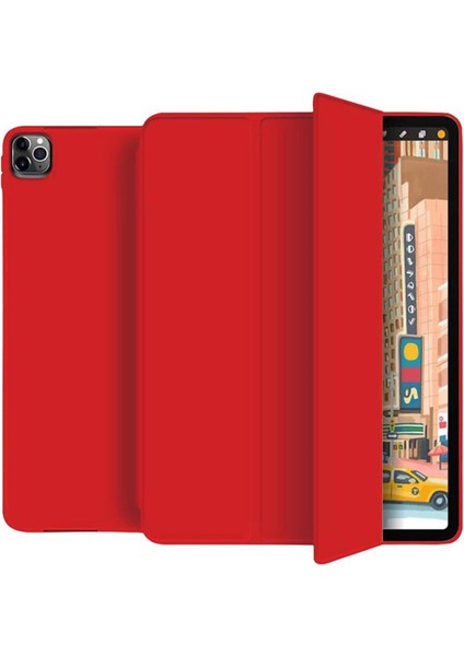 Apple iPad Pro 12.9 2022 M2 (6.nesil) Kılıf Yatay Standlı Arka Silikon Güçlü Mıknatıslı Uyku Modlu Silikon Smart Kılıf (Model A2436,A2764/37)