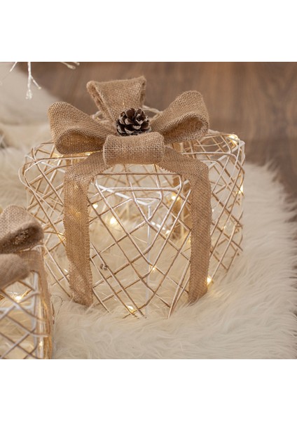 Giftbox Işıklı Dekoratif Obje 15 cm Natural fiyatları