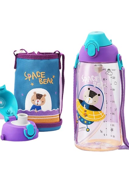 Büyük Boy 700ML Kılıflı Askılı Pipetli/pipetsiz Iki Ayrı Kapaklı Tritan Çocuk Matarası