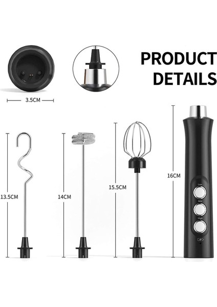 USB Elektrikli Süt Köpürtücüler 3 Hızlı Yumurta Karıştırma Köpürtücü 3 Çırpma El Yumurta Çırpıcı Kahve Içecek Mikseri Pratik, A (Yurt Dışından)