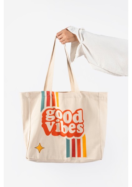 "good Vibes" Canvas Tote Omuz ve Plaj Çantası