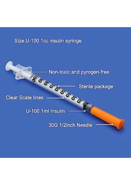 Tek Kullanımlık Steril Şırınga 1cc 30GA 1/2 Inç Iğne, Bireysel Paket (30 Adet) (Yurt Dışından) fiyatları