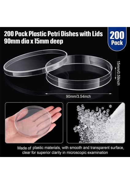 200 Paket Kapaklı Steril Plastik Petri Kapları 90MM Dia x 15MM Derin Şeffaf Kalın Bilim Bulaşık Laboratuvarı Hücre Kültürü Yemekleri (Yurt Dışından) fiyatları