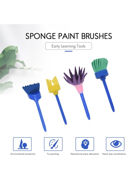 Çocuklar Için Sünger Boya Fırçaları, 4 Paket Erken Öğrenme Çizim Boyama Araçları Dıy Sanat El Sanatları Için Set, Besom (Yurt Dışından)
