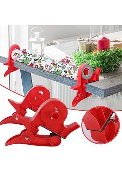 2 Adet Bant Tutucu Noel Ambalaj Kağıdı Masa Kelepçesi - Masa Üstü Hediye Paketleme Aracı, Noel Ambalaj Bandı Dağıtıcı (Yurt Dışından)