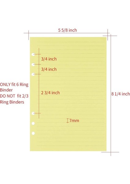 A5 Renkli 6 Delikli Delikli Cetvelli Yedekler Organizatör Bağlayıcı Için Ekler, 5 Renkli Gevşek Yaprak Planlayıcı Dolgu Kağıdı, 50 Sayfa (Yurt Dışından)