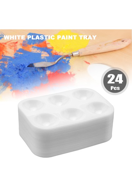 24 Parça Plastik Boya Paleti 6 Kuyulu Dikdörtgen Suluboya Paleti Boyama Tepsisi, Beyaz (Yurt Dışından) indirimleri