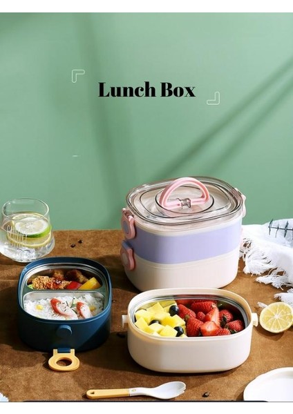 Portable Lunch Box Iki Katlı Paslanmaz Çelik Kolay Kilitlenir Sefer Tası – 1200 ml