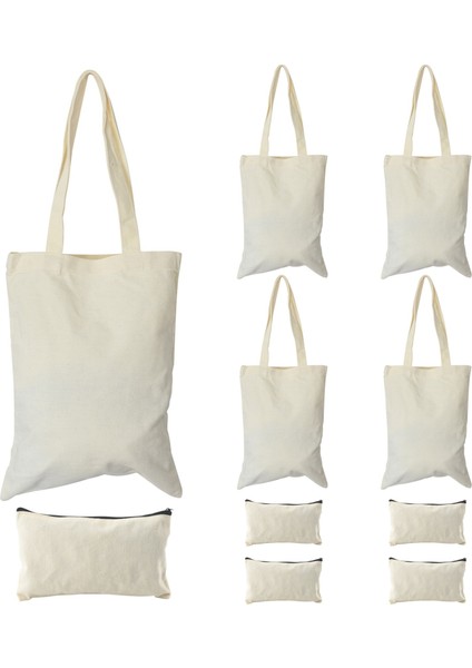 Tuval Kalem Çantası Tote Çanta Seti, Dıy Zanaat Boş Makyaj Çantaları Zip ile Kanvas Kalem Kutusu Dıy Yeniden Kullanılabilir Alışveriş Bakkal Çantası (Yurt Dışından)