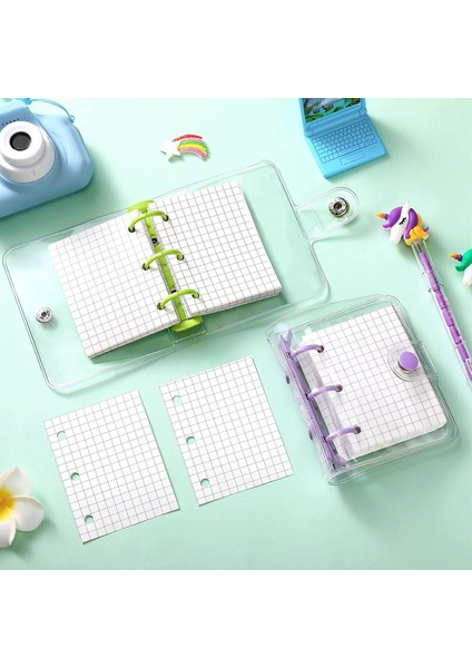 Takım Mini Temizle 3 Halka Bağlayıcı Kapakları Bağlayıcı Iç Kağıt Torba Şeffaf Yumuşak Pvc Defter Kapatma Bağlayıcı (Yeşil, Mor) (Yurt Dışından) modelleri