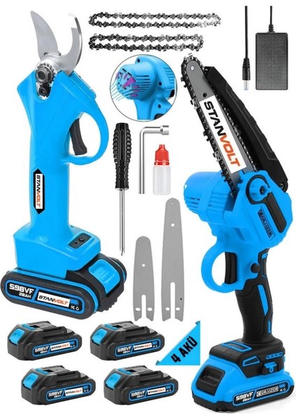 4 Akülü Yağ Pompali 2 Li Set Şarjlı Dal Ağaç Kesme Bağ Budama Makası