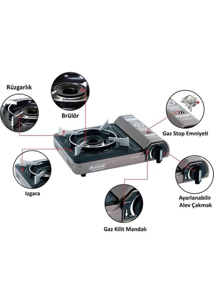 Portatif Kamp Ocağı - Gaz Stop Emniyetli - 8 Adet 227 Kartuş modelleri