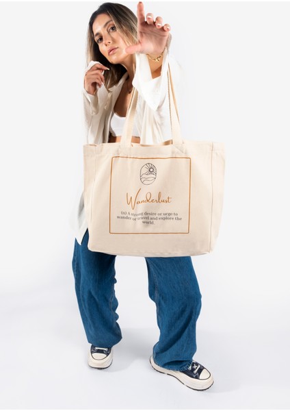 "wanderlust" Canvas Tote Omuz ve Plaj Çantası
