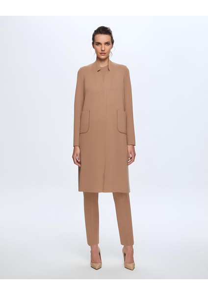 Kadın Düz Renk Cepli Uzun Hırka