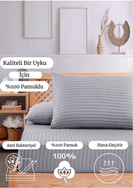 Soft Cotton Çift Kişilik Lastikli Çarşaf Takımı 180X200 cm + 2 Adet Yastık Kılıfı 50X70 cm