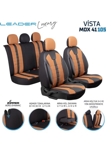 Ford Galaxy Uyumlu Lüx Deri Detaylı Oto Koltuk Kılıfı Ön Arka Takım Vista Serisi Siyah Tarçın Fs