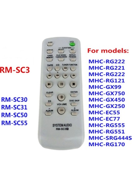 CD Hıfı Sistemi Ses Uzaktan Kumandası Için -Sc3 -SC30 -SC50 -SC55 MHC-RG29 MHC-RG490S -EH10 -U1 -Cpz1 (Yurt Dışından) modelleri