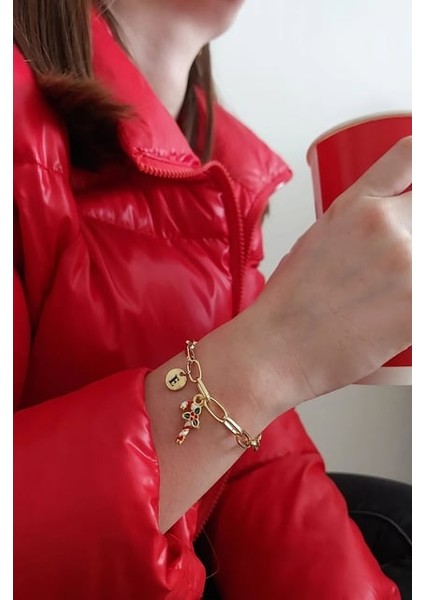 Kadın Yılbaşı Christmas Temalı Harf Detaylı Bileklik