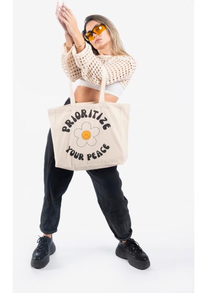 "peace" Canvas Tote Omuz ve Plaj Çantası