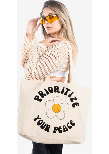 "peace" Canvas Tote Omuz ve Plaj Çantası fiyatları