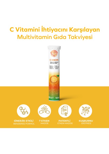 C-Vixon 20 Tablet – Vitamin C, Vitamin B5, Selenyum, Çinko İçeren Multivitamin Gıda Takviyesi