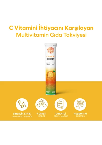 C-Vixon 20 Tablet – Vitamin C, Vitamin B5, Selenyum, Çinko İçeren Multivitamin Gıda Takviyesi