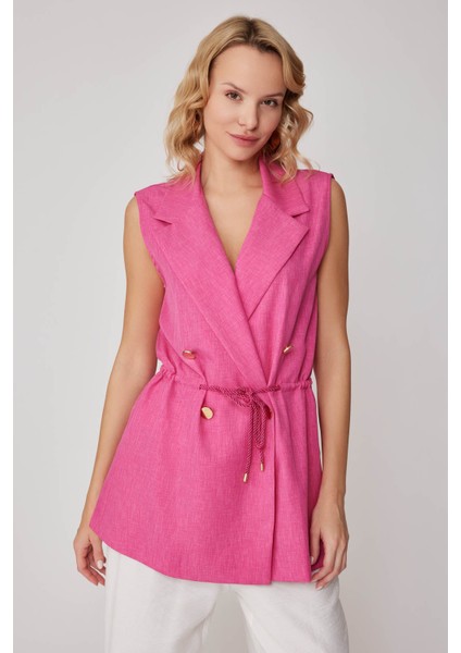 Beli Bağlamalı Gold Düğme Detaylı Yelek