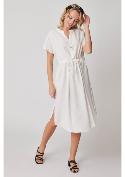 Belden Büzmeli Kısa Kol Rahat Elbise modelleri