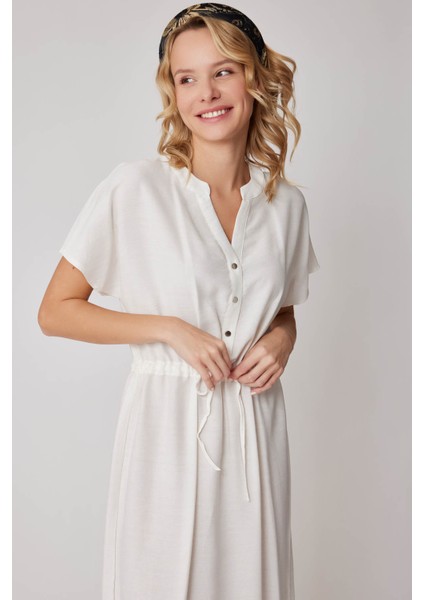 Belden Büzmeli Kısa Kol Rahat Elbise fırsatları