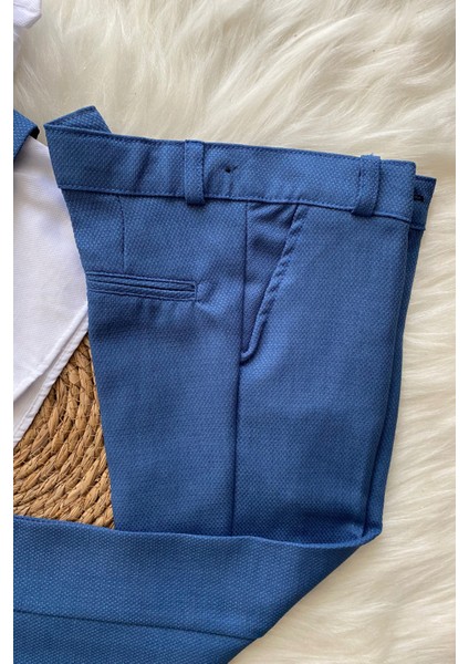 Zincir Detay Çift Düğmeli Erkek Çocuk Takım Elbise Indigo