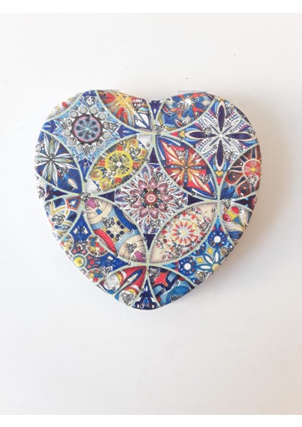 Şık Desenli, Taşlı, Çift Taraflı,kalp Şekilli Ince 7 cm Cep, Çanta, Makyaj Aynası
