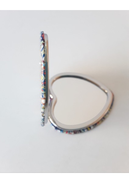 Şık Desenli, Taşlı, Çift Taraflı,kalp Şekilli Ince 7 cm Cep, Çanta, Makyaj Aynası modelleri