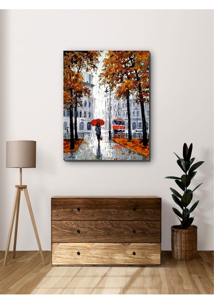 Kırmızı Şemsiyeli Kadın Kanvas Tablo Minimalist, Dekoratif, Soyut, Modern