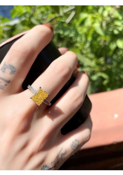 925 Ayar Gümüş Ice Crush Deep Yellow Baget Yüzük modelleri